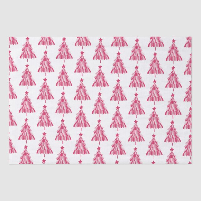 Pink Christmas Holiday tree Tissue Paper (Front)