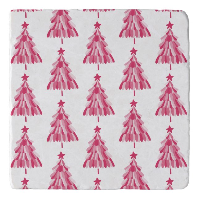 Pink Christmas Holiday tree Trivet (Front)