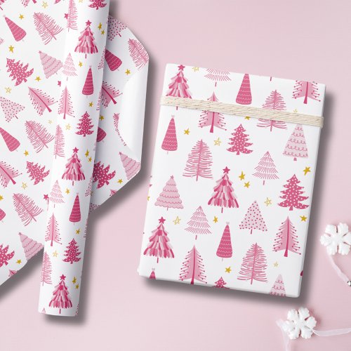 Pink Christmas Holiday tree Wrapping Paper