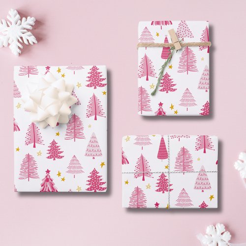 Pink Christmas Holiday tree Wrapping Paper Sheets