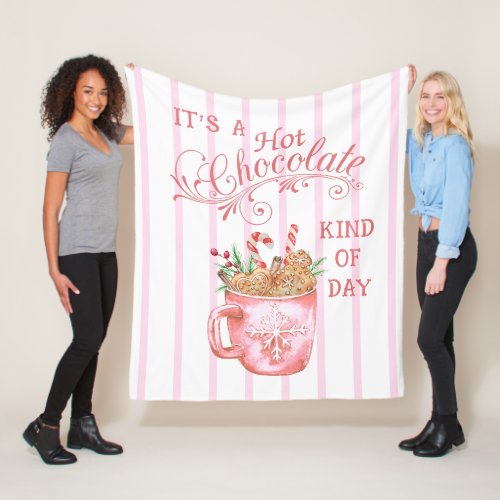 Pink Christmas Hot Chocolate Mug Fleece Blanket