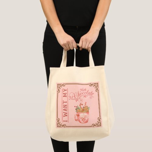 Pink Christmas Hot Chocolate Personalized Tote Bag