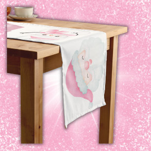 Pink Christmas Icons on White   Long Table Runner