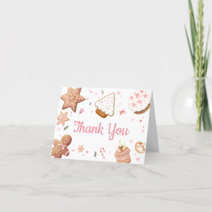 Pink Christmas Little Cookie Baby Shower Thank You Card