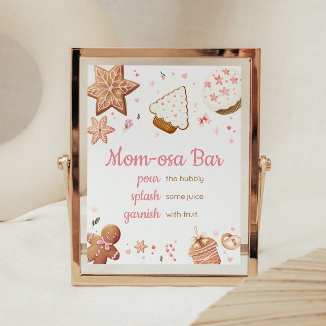 Pink Christmas Little Cookie Mom Osa Bar Poster (Christmas Little Cookie Gingerbread Baby Shower Mom Osa Bar Sign)