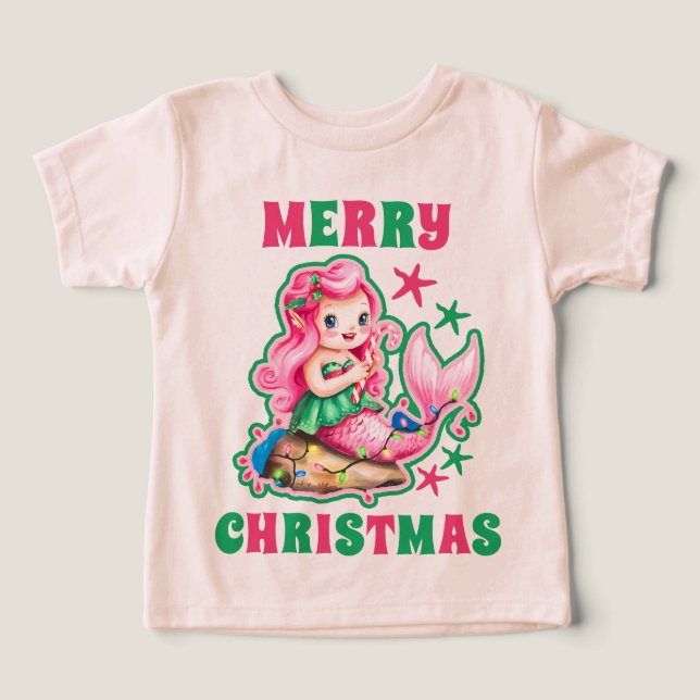 Pink Christmas Mermaid Toddler T-shirt (Design Front)