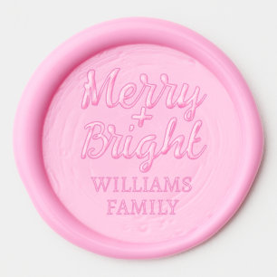 Pink Christmas Merry Bright Family name Wax Seal Sticker