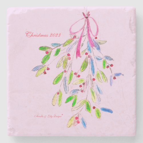 Pink Christmas Mistletoe Coaster