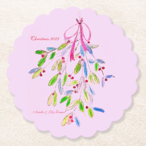 Pink Christmas Mistletoe Coaster