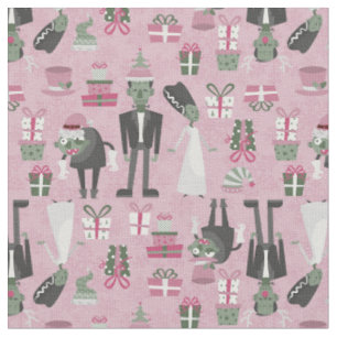pink christmas monster bride frankenstein fabric