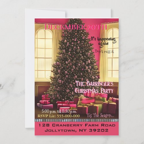 Pink Christmas Morning Holiday Party Invitation