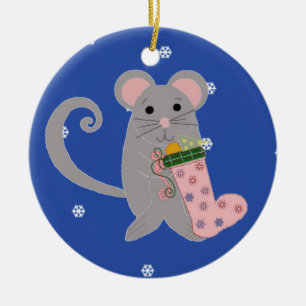 Pink Christmas Mouse Ceramic Ornament