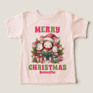 Pink Christmas Mouse Personalized Name Toddler T-shirt