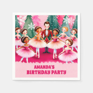 Pink Christmas Nutcracker Ballerina Kids Birthday Napkins