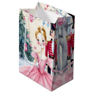 Pink Christmas Nutcracker Ballet & Ballerina Medium Gift Bag