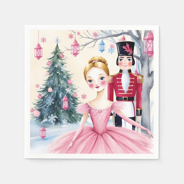 Pink Christmas Nutcracker Ballet & Ballerina  Napkins (Front)