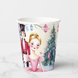 Pink Christmas Nutcracker Ballet & Ballerina Paper Cups
