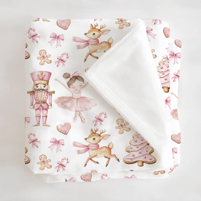 Pink Christmas Nutcracker Fleece Blanket (Creator Uploaded)
