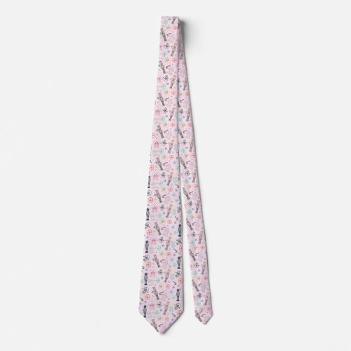 Pink Christmas Nutcracker Gingerbread  Snowmen Neck Tie