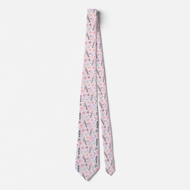 Pink Christmas Nutcracker, Gingerbread & Snowmen Neck Tie (Front)