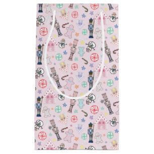 Pink Christmas Nutcracker, Gingerbread & Snowmen Small Gift Bag