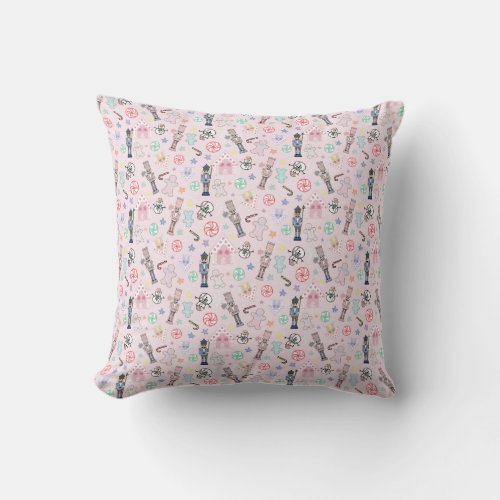 Pink Christmas Nutcracker Gingerbread  Snowmen Throw Pillow