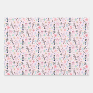 Pink Christmas Nutcracker, Gingerbread & Snowmen W Wrapping Paper Sheets