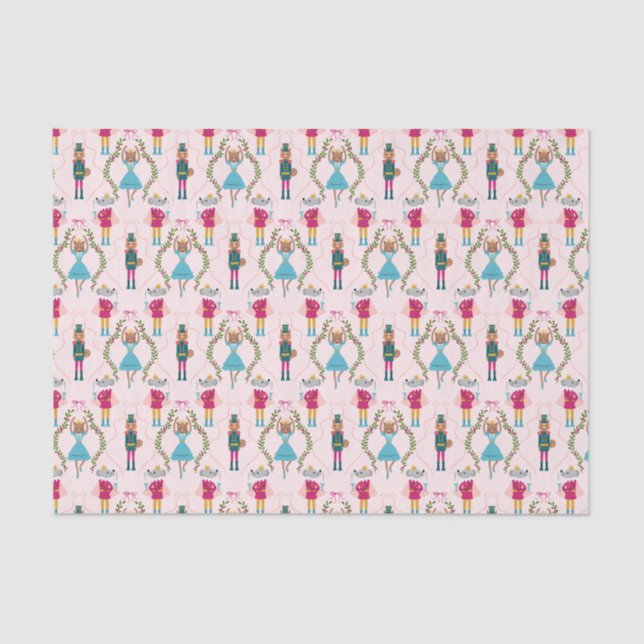 Pink Christmas Nutcracker Pattern Tissue Paper (Front)