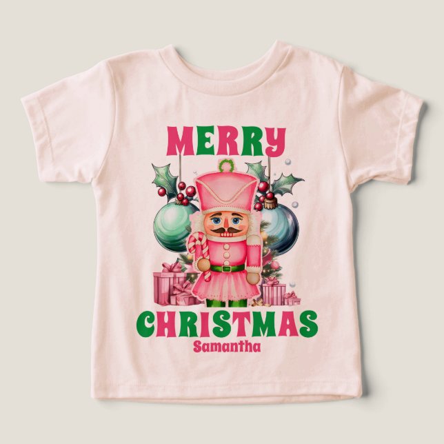 Pink Christmas Nutcracker Personalized Name Toddler T-shirt (Design Front)
