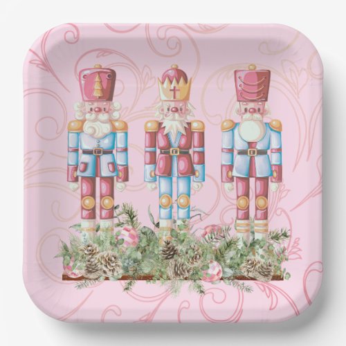 Pink Christmas Nutcracker Trio Paper Plate