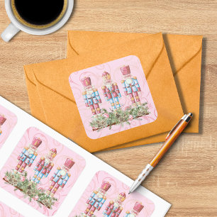 Pink Christmas Nutcracker Trio Square Sticker