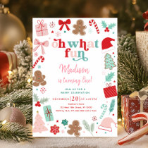 Pink Christmas Oh What Fun First Birthday Invitation