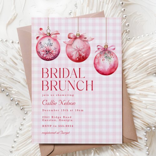 Pink Christmas Ornament Bridal Shower Brunch Invitation