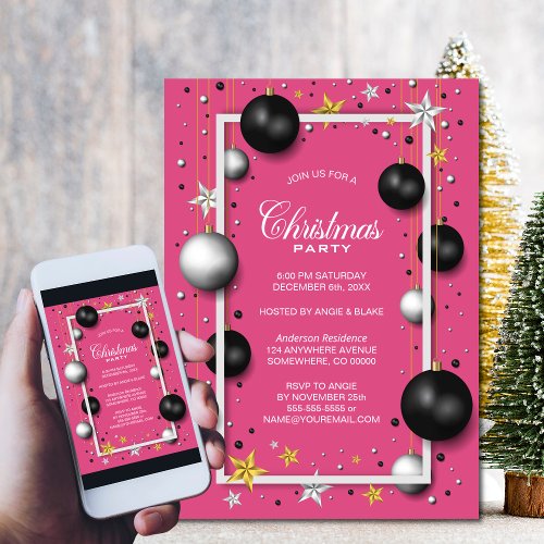 Pink Christmas Ornament Christmas Party Invitation