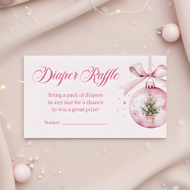 Pink Christmas Ornament Diaper Raffle Baby Shower Enclosure Card (Creator Uploaded)