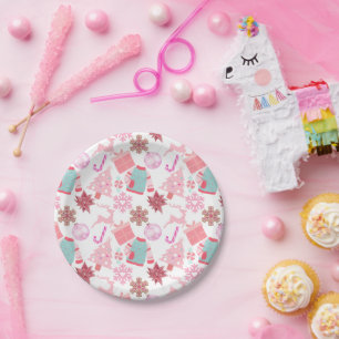 Pink Christmas Ornament Pattern 02 Paper Plates