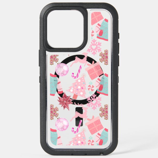 Pink Christmas Ornament Pattern iPhone 15 Pro Max Case (Back)