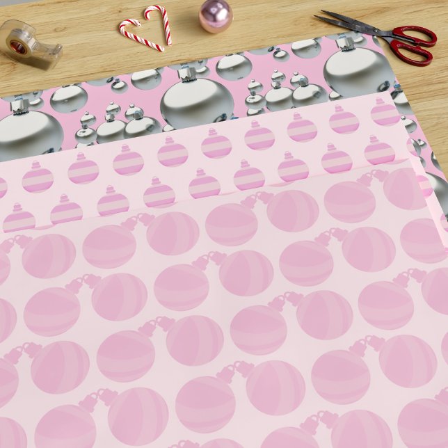Pink Christmas Ornament Pattern Trio Holiday Wrapping Paper Sheets (Are you dreaming of a pink Christmas just like the one you had last year? This gift wrap is for you)