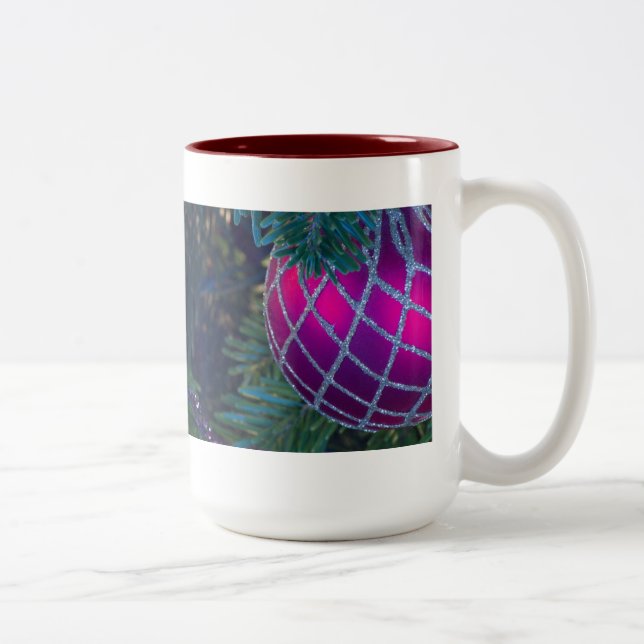 Pink Christmas Ornament Two-Tone Coffee Mug (Right)