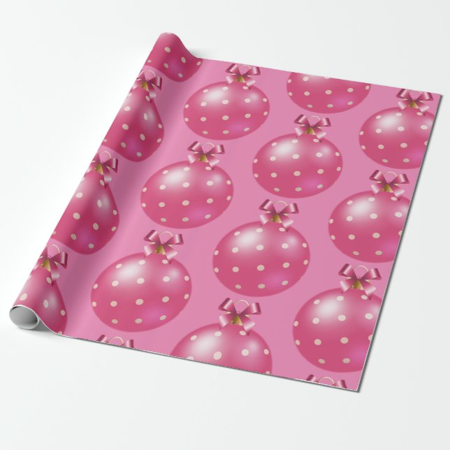 Pink Christmas Ornament Wrapping Paper (Unrolled)