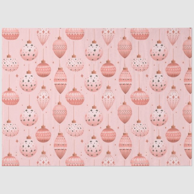 Pink Christmas Ornaments and Stars Christmas Tissue Paper (Front)