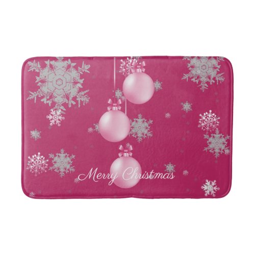 Pink Christmas Ornaments Bath Mat