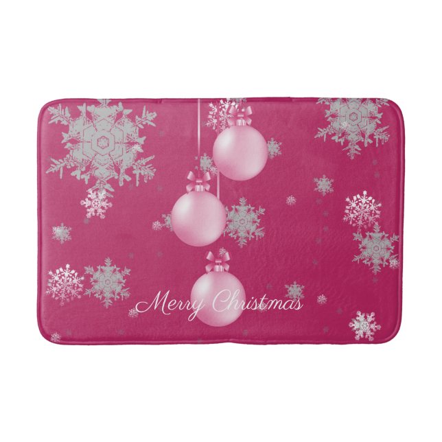 Pink Christmas Ornaments Bath Mat (Front)
