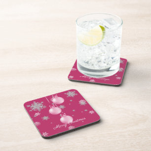 Pink Christmas Ornaments Beverage Coaster