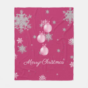 Pink Christmas Ornaments Fleece Blanket