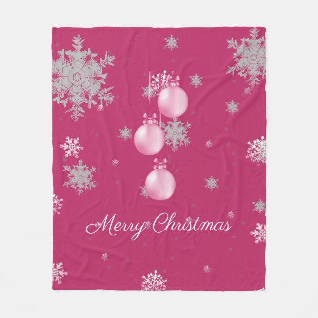 Pink Christmas Ornaments Fleece Blanket (Front)