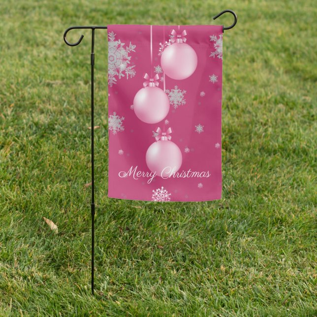 Pink Christmas Ornaments Garden Flag (In SItu)