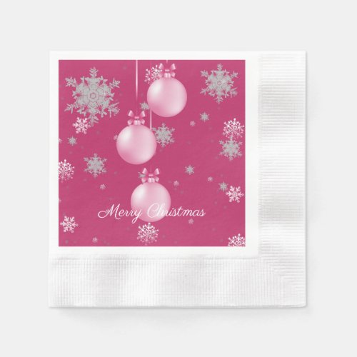 Pink Christmas Ornaments Paper Napkin