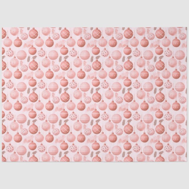 Pink Christmas Ornaments Pine Leaves Christmas Tissue Paper (Front)