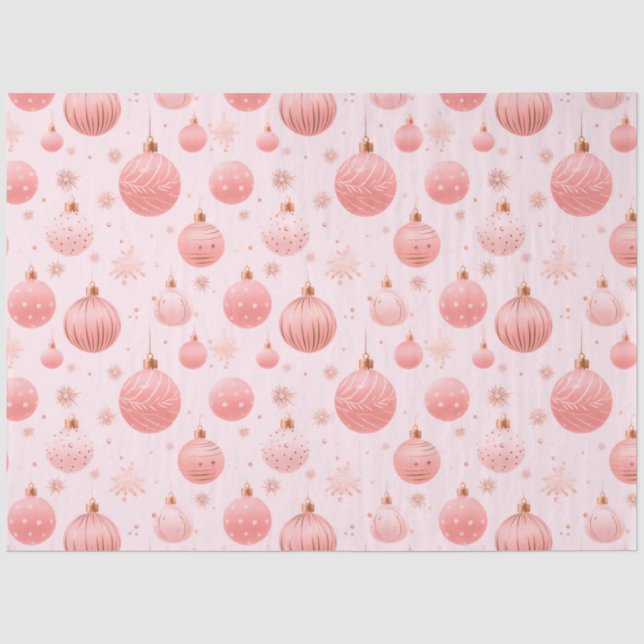 Pink Christmas Ornaments Snowflakes Christmas Tissue Paper (Front)